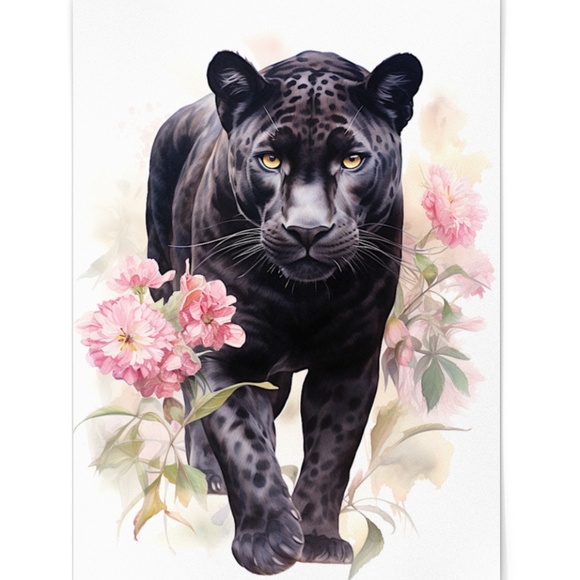 Watercolor Black Jaguar Wall Art Print Unframed - Majestic Jungle Elegance - Picture 3 of 6